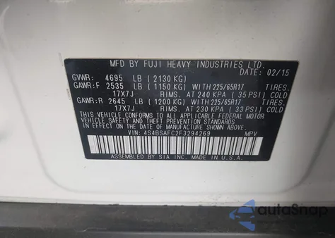 2015 Subaru Outback 2.5I Premium z USA, uszkodzony, nr VIN 4S4BSAFC2F3294269